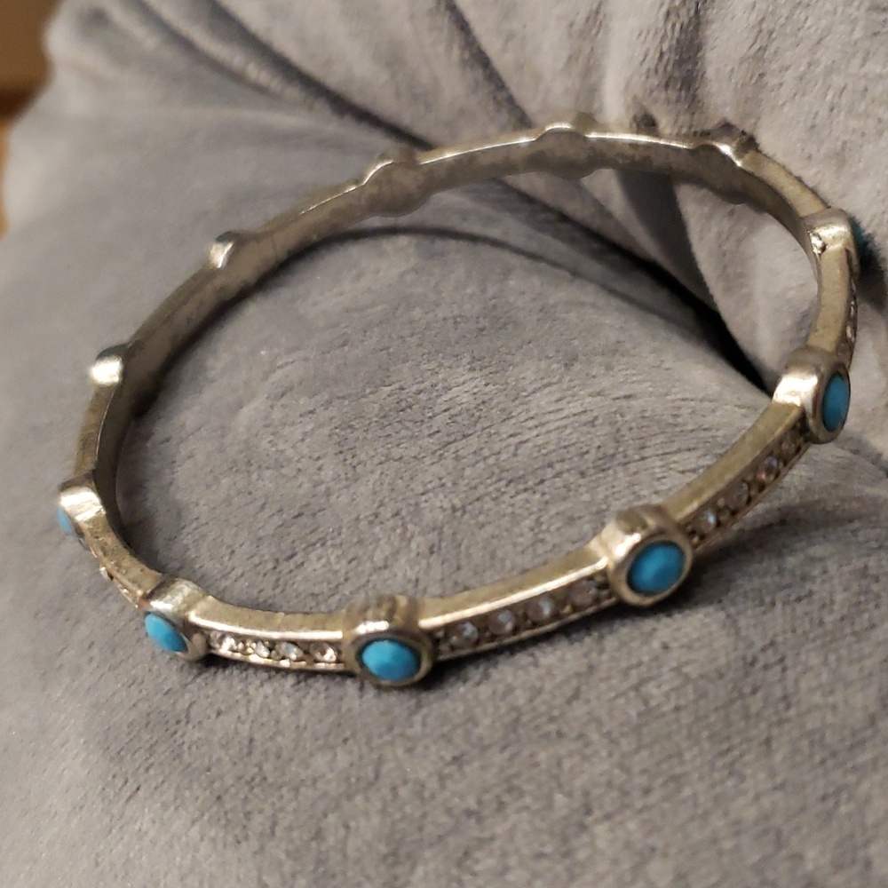 Bangle Bracelet - Rhinestone and Turquoise Colored Stones - EUC